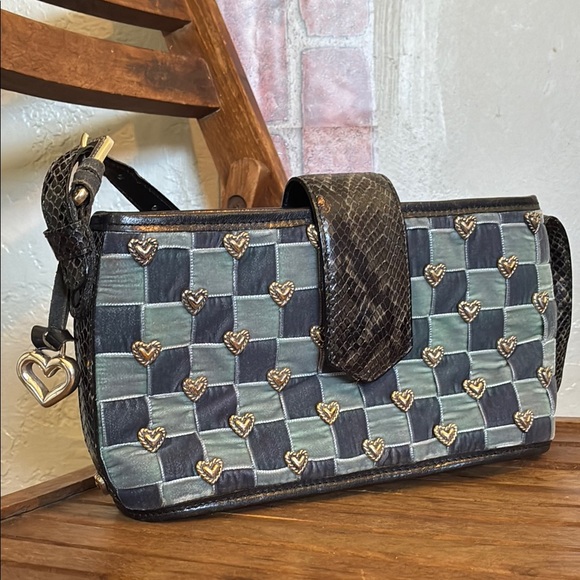 Brighton Handbags - Brighton Blue and Silver Shoulder Bag with Geometric Design